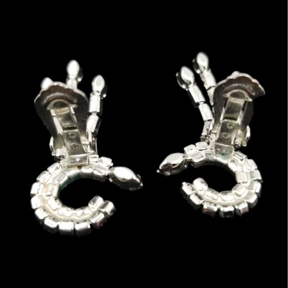 Vintage Clip Rhinestone Earrings Signed Weiss Chandelier Dangle Prom Wedding - Picture 4 of 7